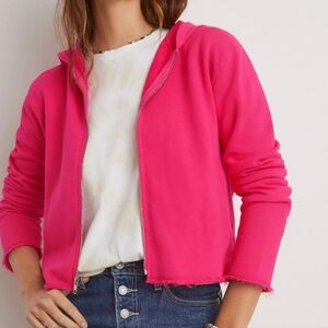 NWT Anthropologie t.la Cropped Zip Hoodie XS Pink Made in USA Raw Hem Y2K
